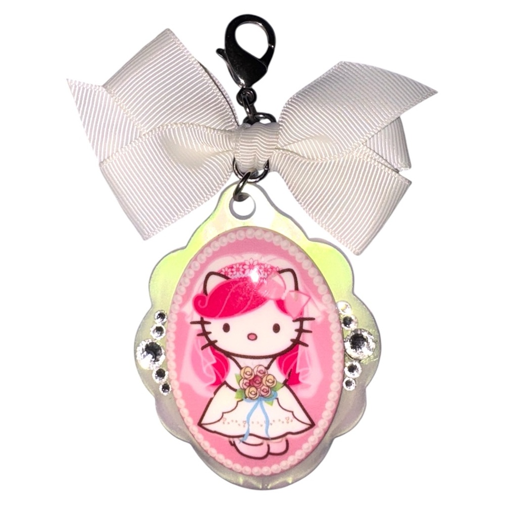 Rare Tarina Tarantino Wedding Pink Collection Kitty Ribbon Charm Keychain